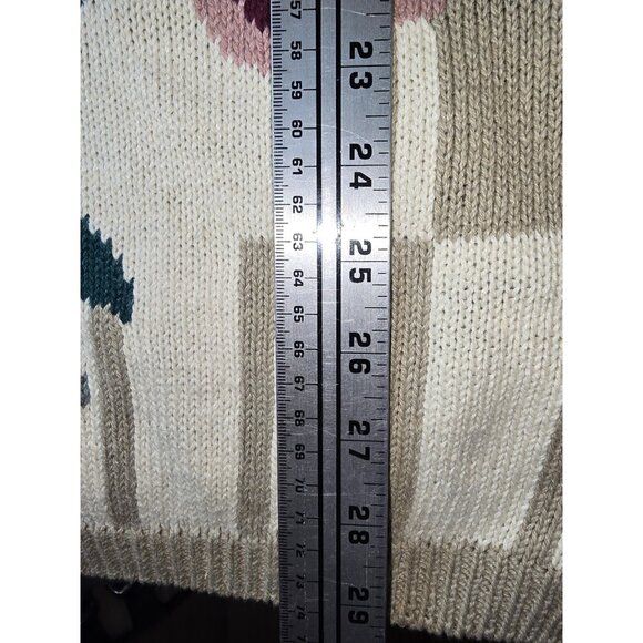 Grandma Chic 👵 Vtg‎ 90s Rose Themed Sweater Cardigan Checker Stripe 14/16 - Picture 6 of 7